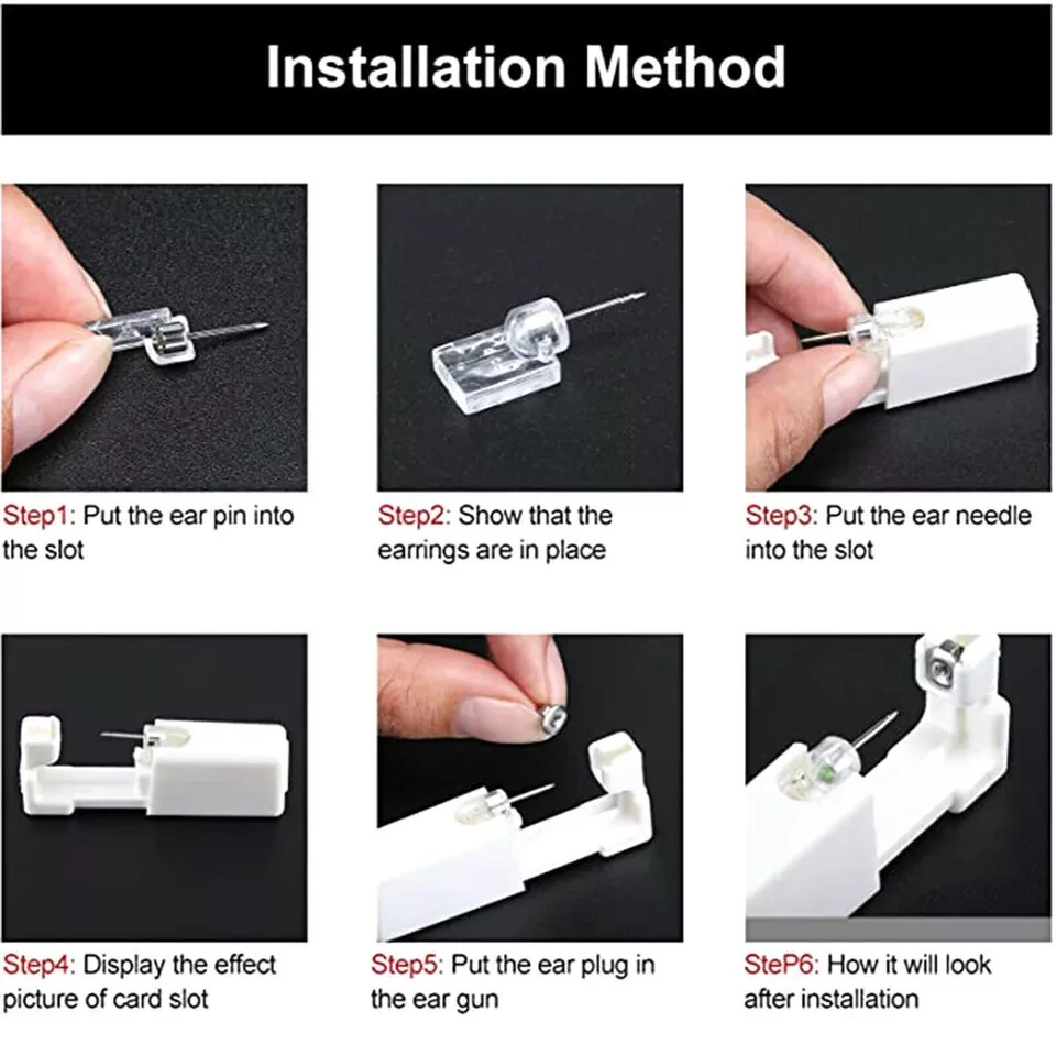 2 Sets Ear Piercing Disposable Kit Silver Stud Earring Gun DIY Home Self Set USA