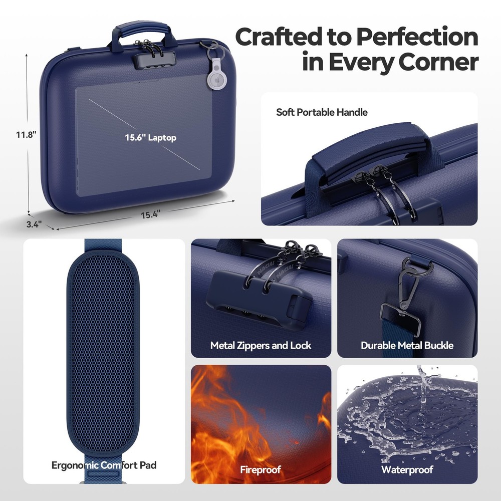 Nacial Fireproof Document Box Lock Shoulder Strap Hard-Shell Fireproof File Orga
