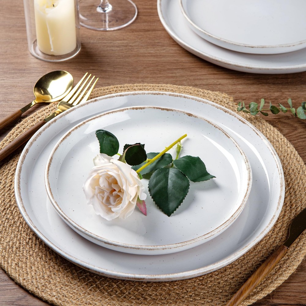 AmorArc Ceramic Dinnerware Sets for 4, 12 Pieces For 4(12Pcs), White