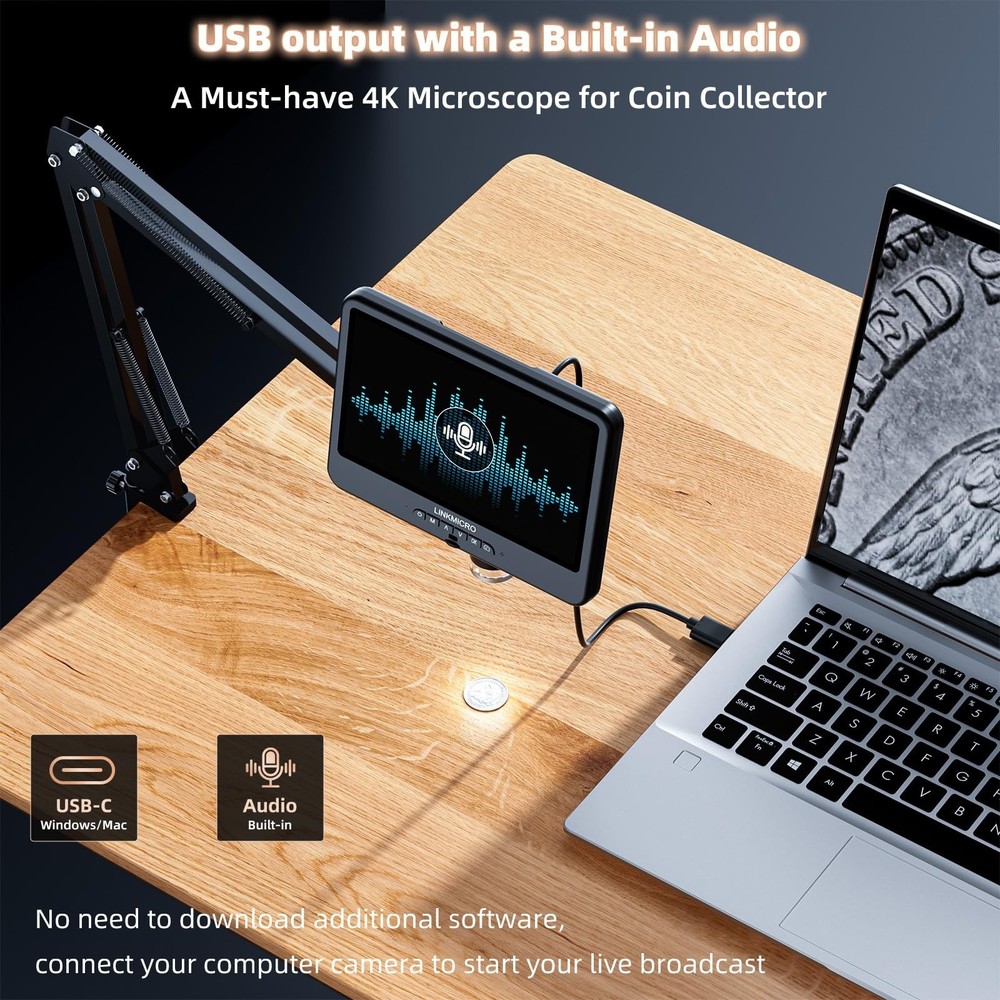 4K 30FPS HDMI 10.1'' Digital Microscope with Screen for Electronics Repair, L...