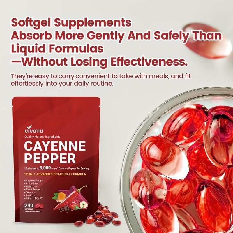 Cayenne Pepper Softgels Supplement, Supports Leg VeinHeart and Blood Vessel