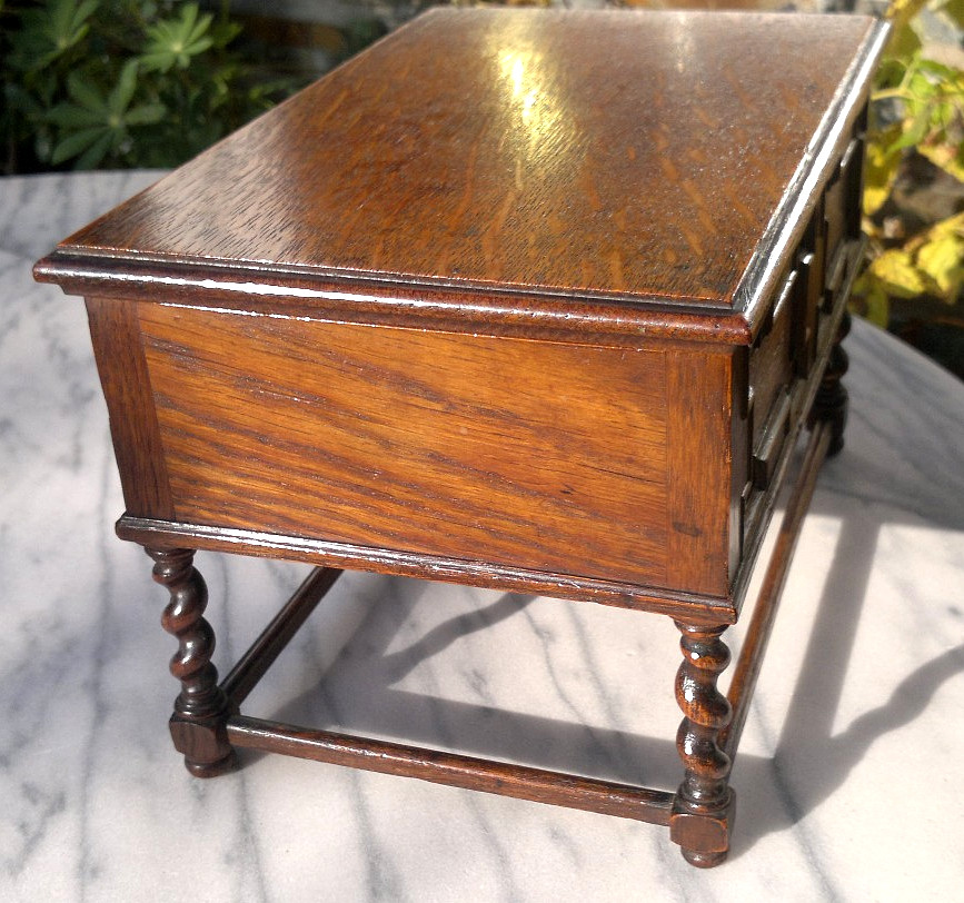 Antique English Oak Miniature 19th Century Apprentice Piece Table Desk Caddy