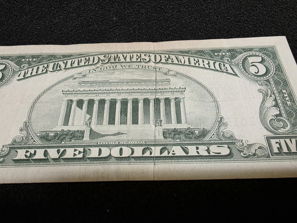 1963 A $5 Error Gutter Fold Federal Reserve Note.