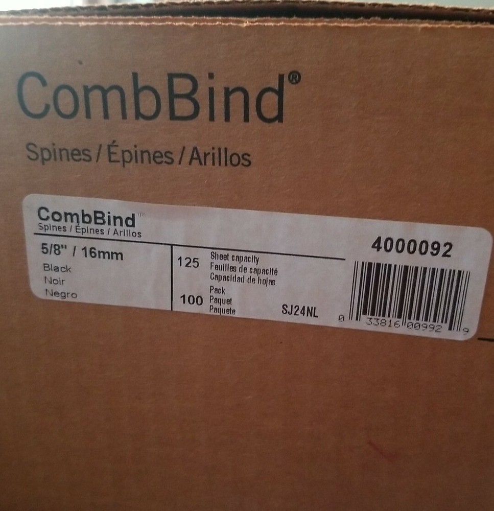 GBC Combind 5/8 16mm Spines, Black 100 Pack / 125 Sheet Capacity