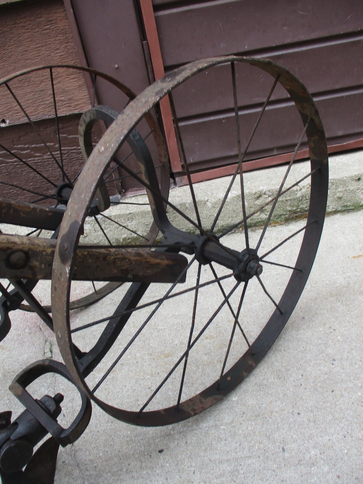 Antique 1900's Excelsior Double Wheel Farming Garden Cultivator Plow Wood /Metal