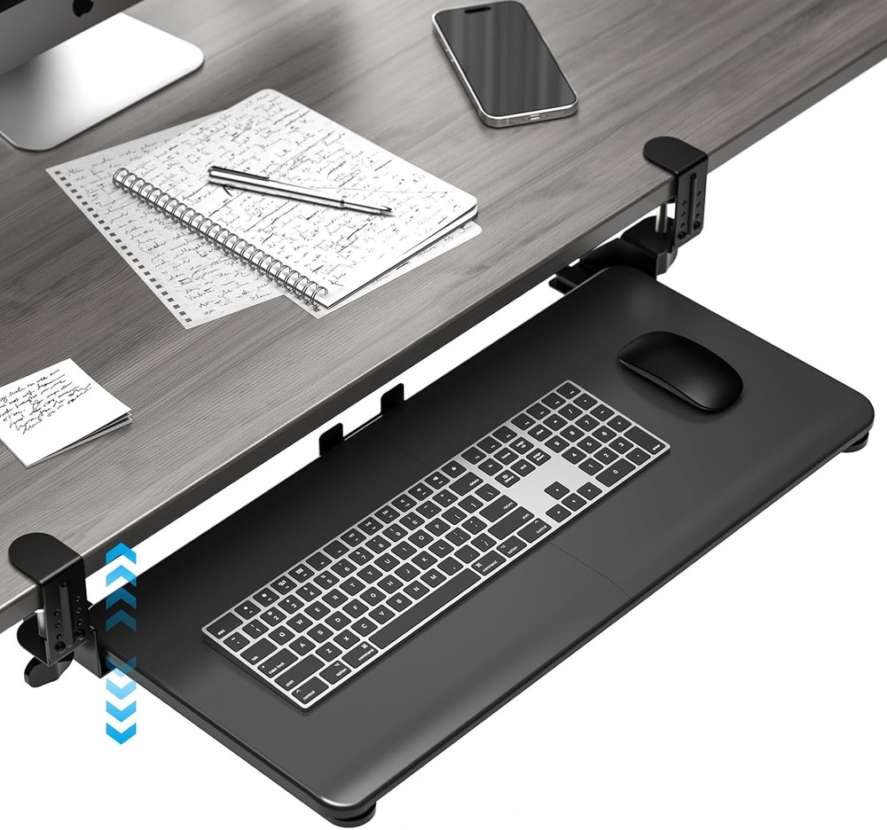 Keyboard Tray Under Desk, Pull Out Keyboard & Mouse Tray with Adjustable C-Clamp