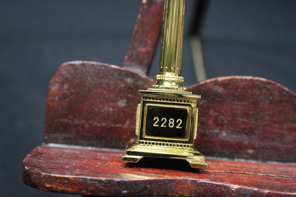 Bulova Solid Brass Miniature Romanesque Old Time Street Clock &Case with Papers