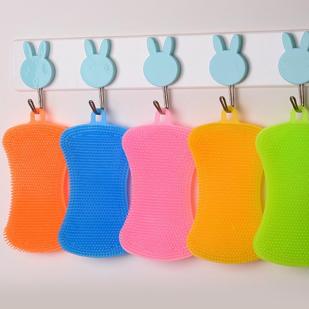 Silicone Dish Sponges 6 Pack Durable Fast Dry Multi Purpose Kitchen Set