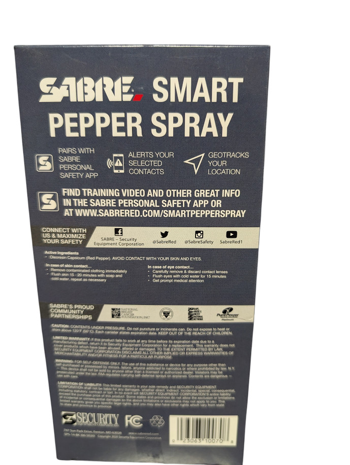 SABRE SMART Pepper Spray with Bluetooth GPS Continuous Tracking Free Text Alerts