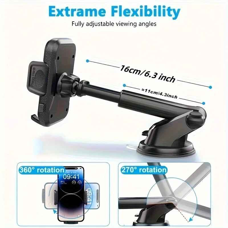 Universal Car Phone Holder Mount Dashboard Windshield Suction Telescopic Arm US