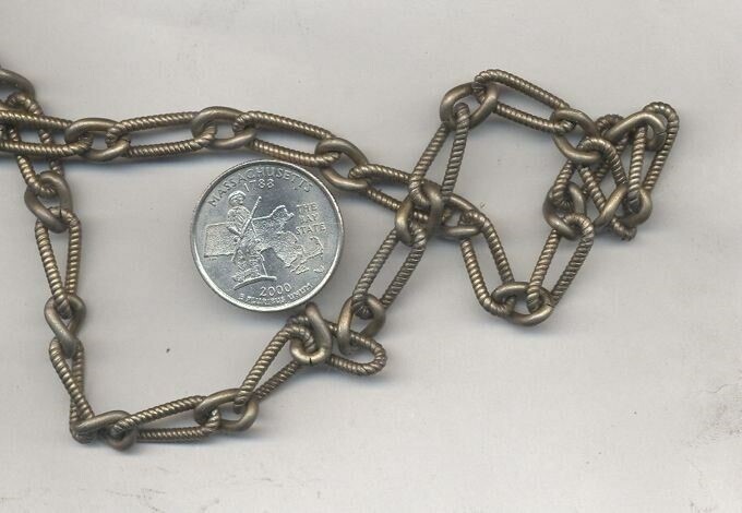 3 FEET VINTAGE AGED KNURLED SOLID STEEL FANCY DECO SMALL LINK CURB CHAIN X83