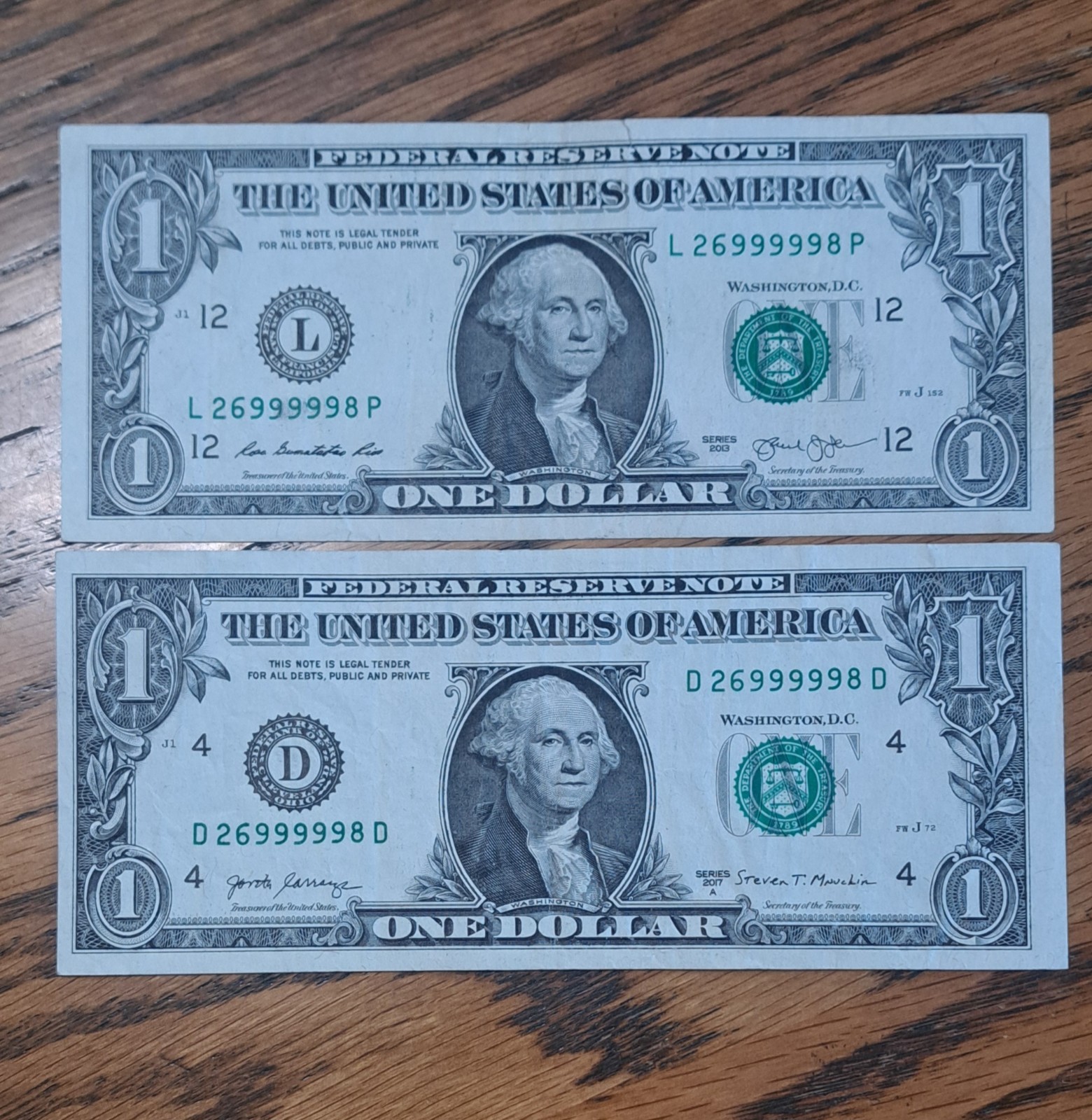 MATCHING $1 & $2DOLLAR NOTES! –SAME SERIALS -