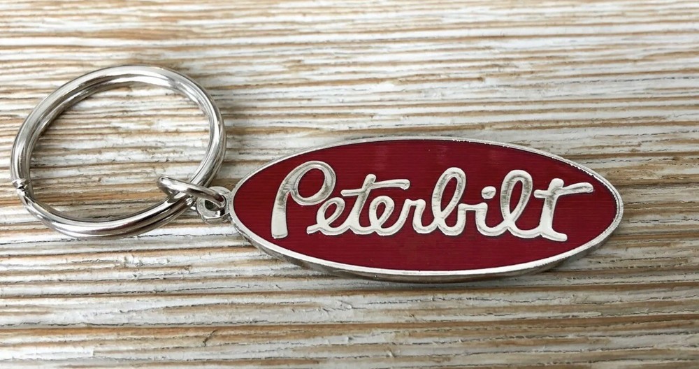 Authentic - Peterbilt Red Logo Pewter Epoxy Key Chain Tag Keychain