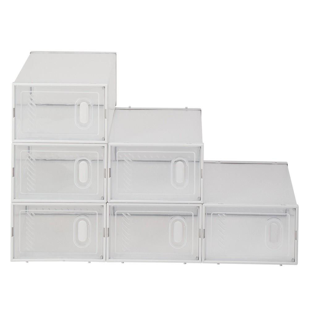 Shoe Storage Boxes 6 Pack Clear Plastic Stackable - White Standard