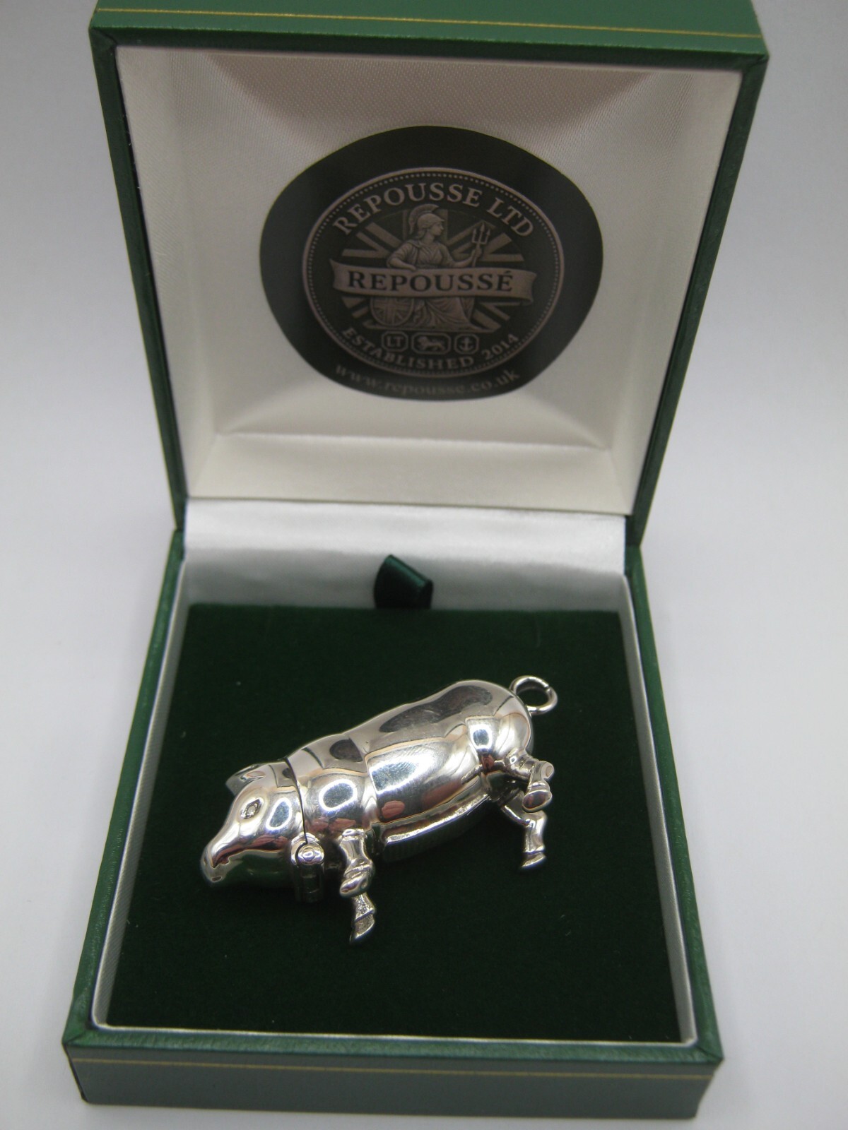Unusual Sterling Silver Pig Vesta Case Match Safe With Real Diamond Eyes