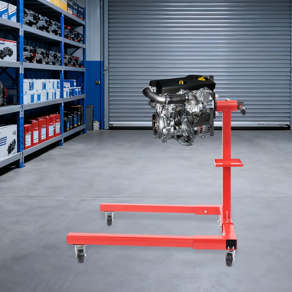 360° Rotating Engine Stand 1250lbs Capacity Red Engine Mount W/ Tray & 4* Wheels