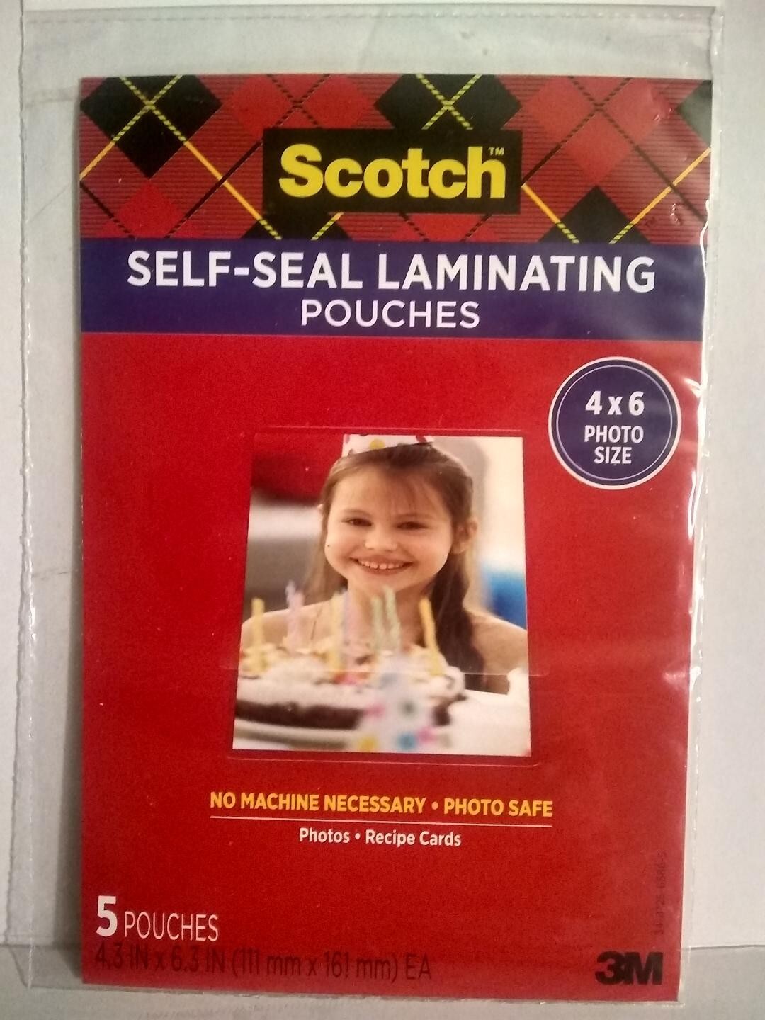Scotch 3M Self-Sealing Laminating Pouches - 4"x 6" Photo Size - 5 Pack