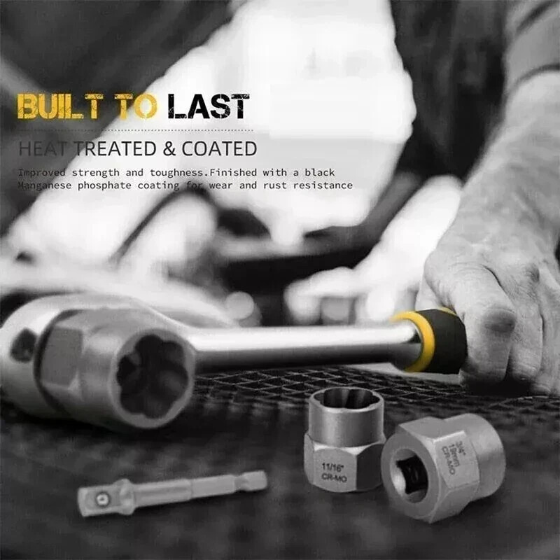 14PCS Impact Bolt Extractor Set Nut Remover Stripped Extraction Socket Tools