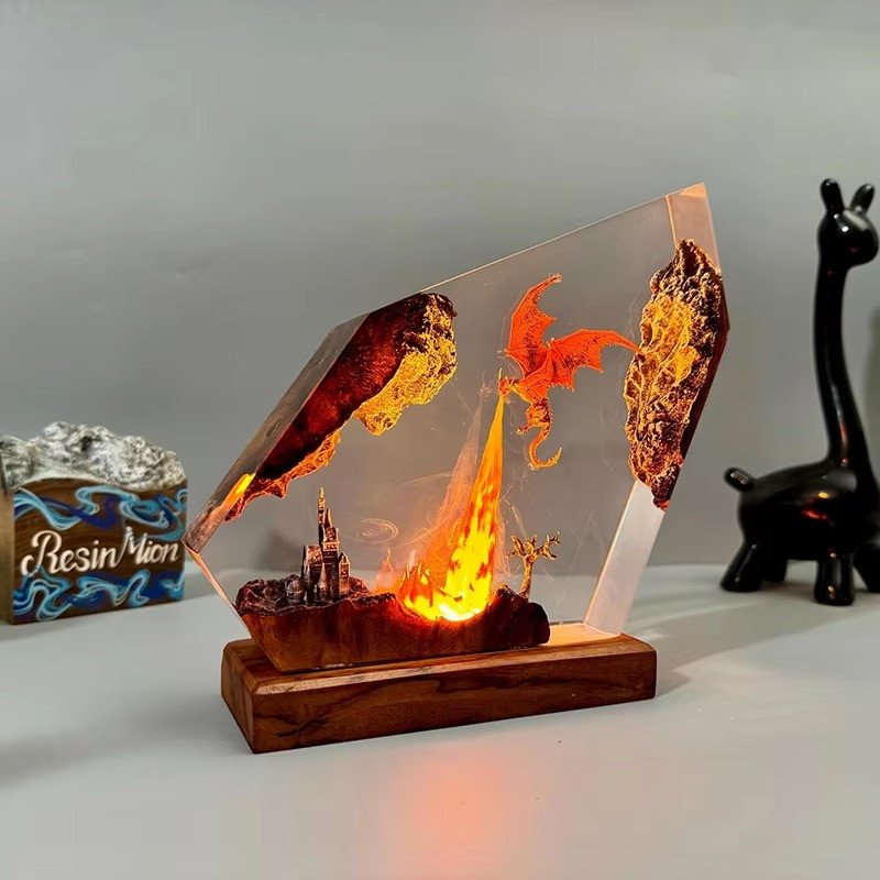 Fiery Dragon Assault Castle Resin Table Lamp
