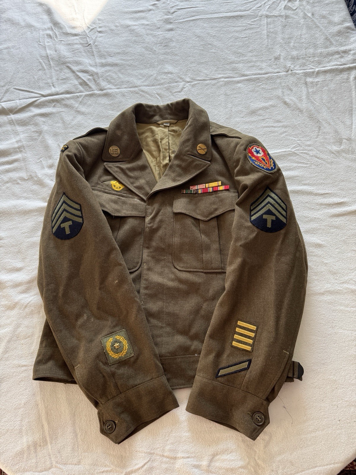 WWII ADSEC Army HQ Patched Ike Jacket  W/Awards And Name ID