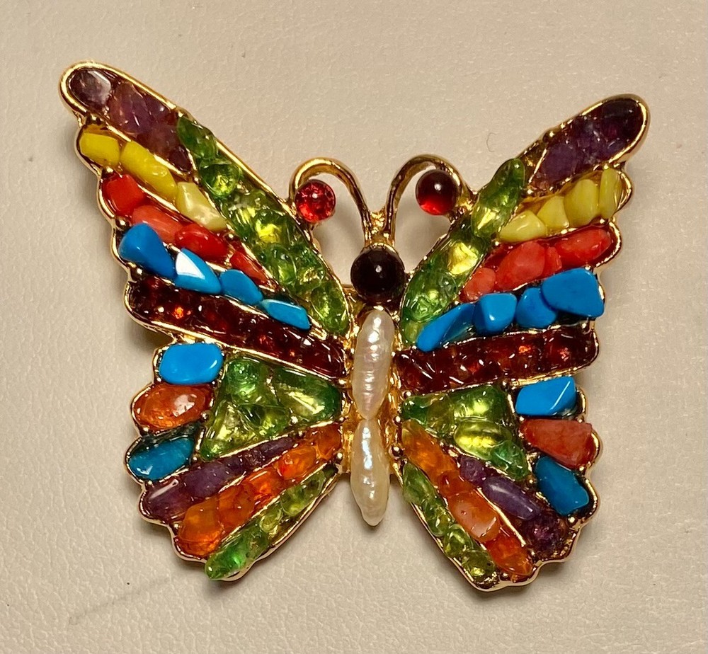 AUTHENTIC SWOBODA BUTTERFLY BROOCH ~ MULTI STONE ~ BEAUTIFUL!