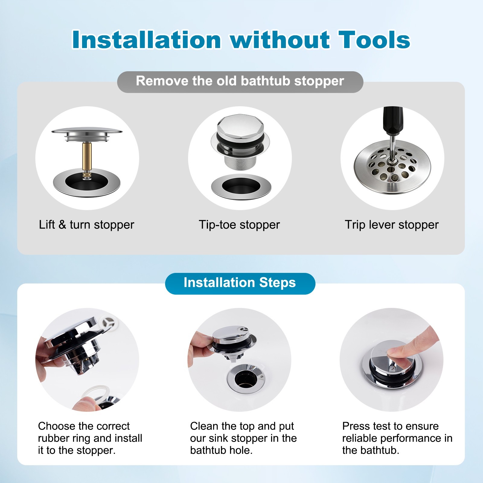 Bathtub Stopper Shower Drain Hair Catcher Pop-up Tub Stopper with Strainer