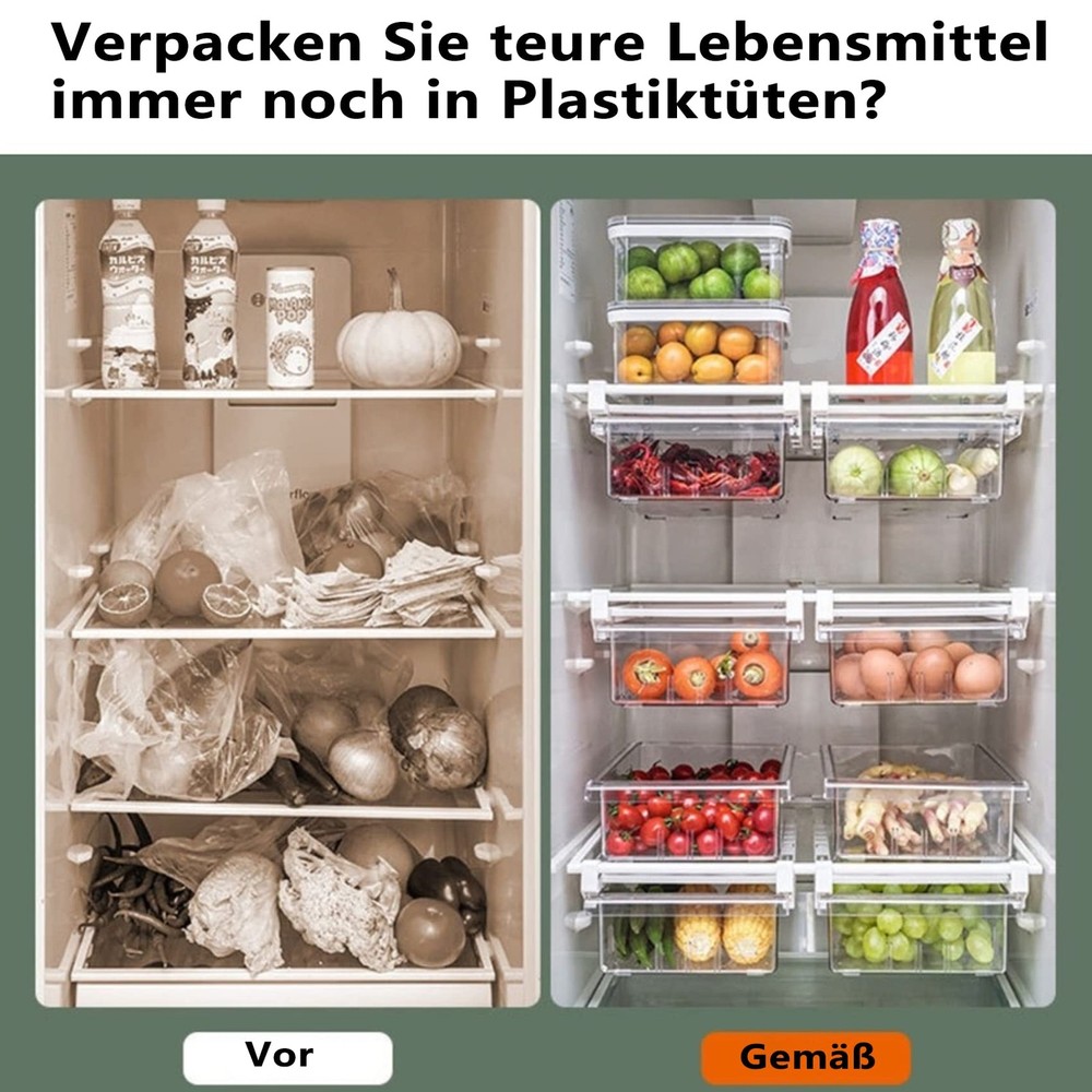 Fridge Drawer Organizer, Refrigerator Organizer Bins, Pull Out with Handle, S...