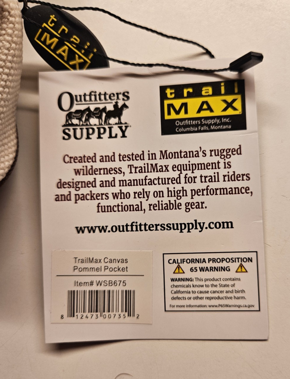 Outfitter Supplies TrailMax Canvas Pommel Pocket - Beige (Loose String on Tag)