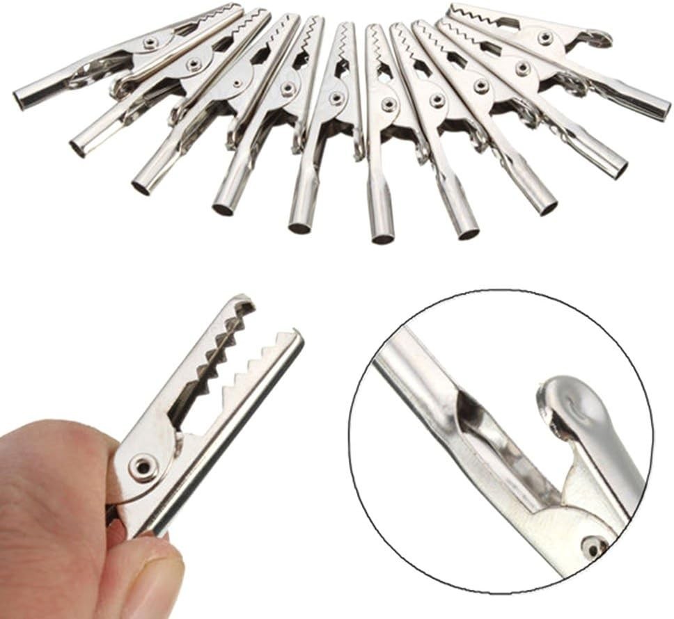 10-Pack 51mm Stainless Steel Alligator Clips for Electronic Testing