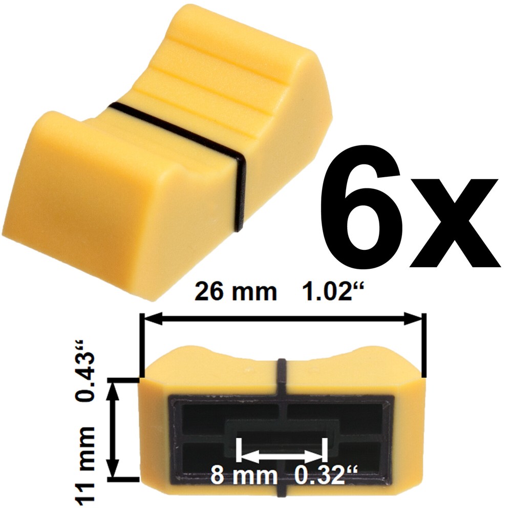 Sifam 6x FADER KNOBs CAP YELLOW fit 8 mm slide potentiometer replacement pot