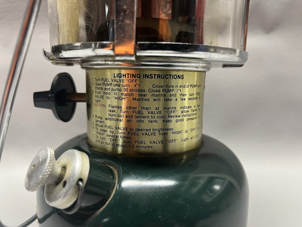 Coleman CL2 Adjustable 288 Camping Lantern Green Liquid Fuel Adjustable