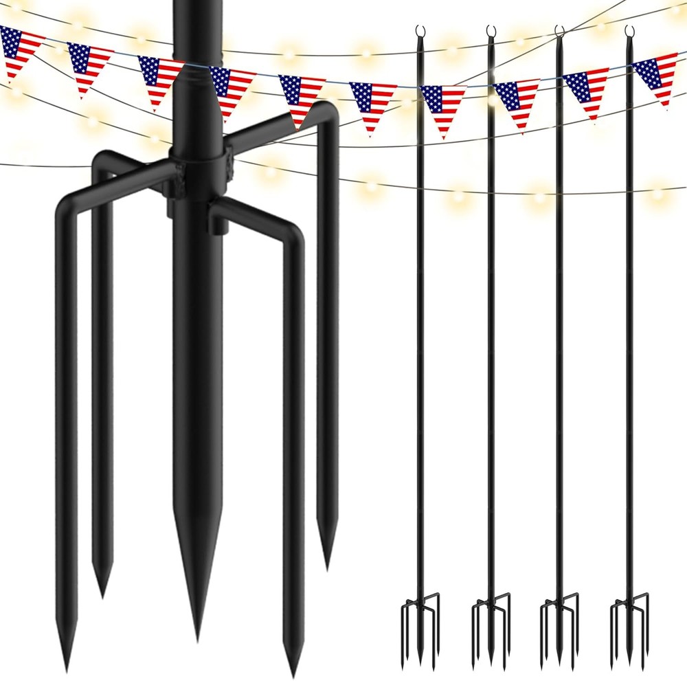 4 Pack 9FT String Light Poles for Outdoor Use, Rustproof Waterproof Black