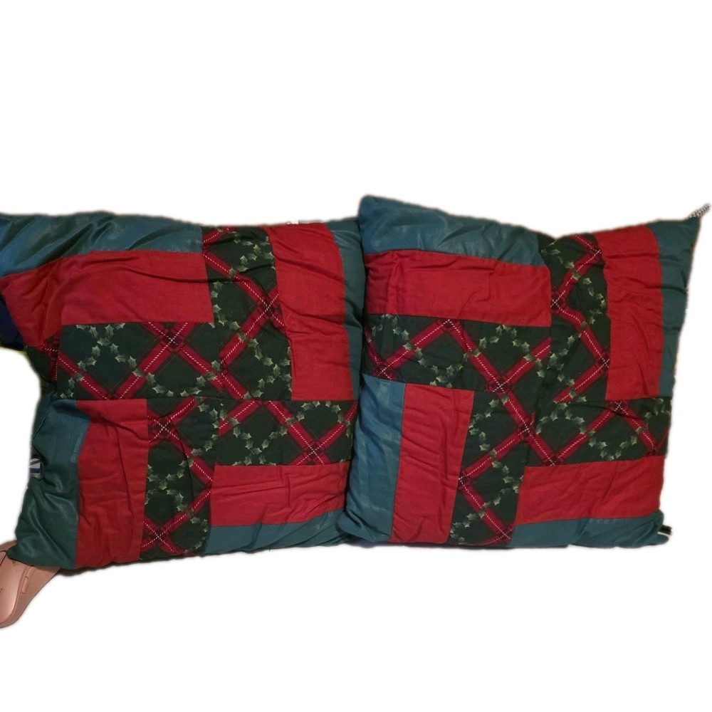 Vtg Christmas Handcrafted Quilted Patchwork Pillows
