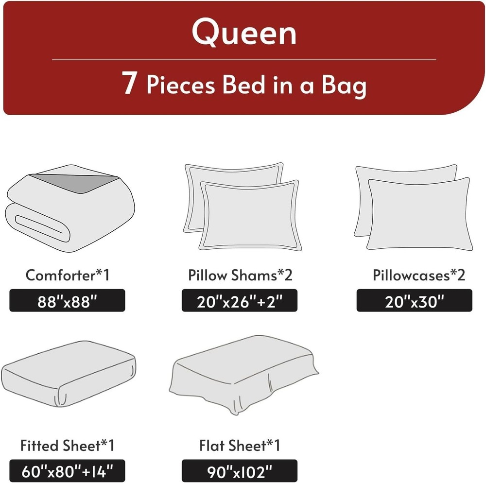 Luxurious 7-Piece Queen Comforter Set – Reversible Microfiber Bedding