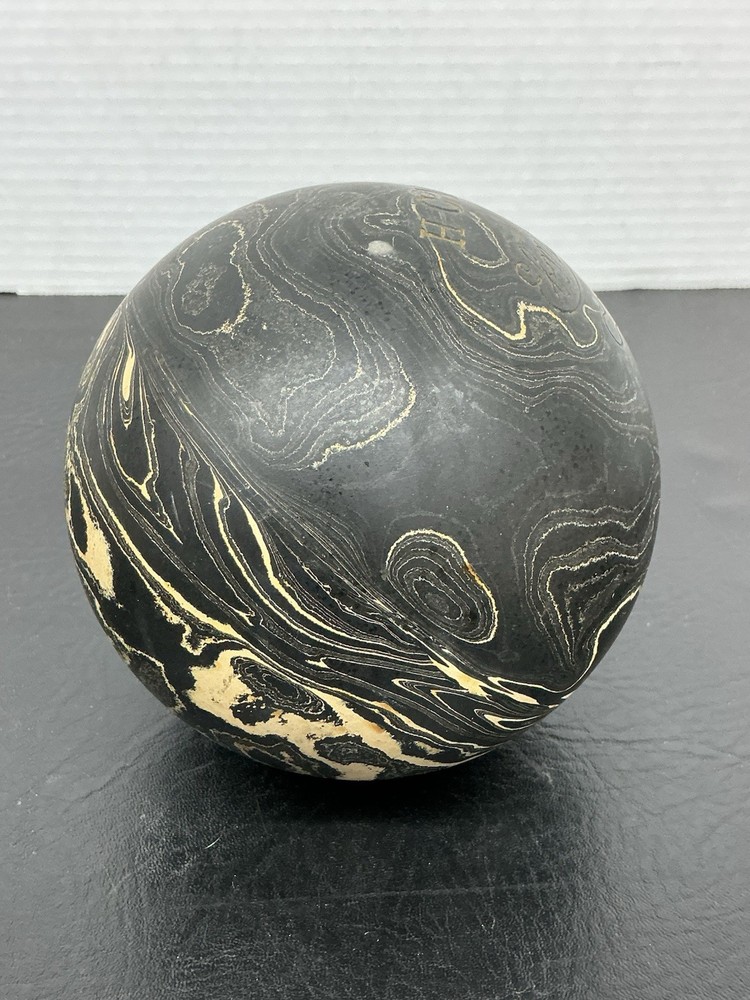 Vtg Ebonite Duckpin Bowling Ball Black & White Swirl Marbleized Pattern