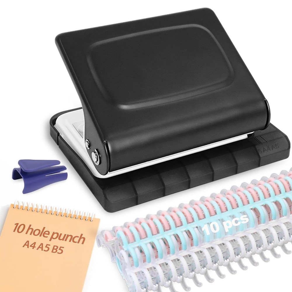 10 Hole Punch Binding Machine for Planners with 10 Multi-Color Binder Rings,3...