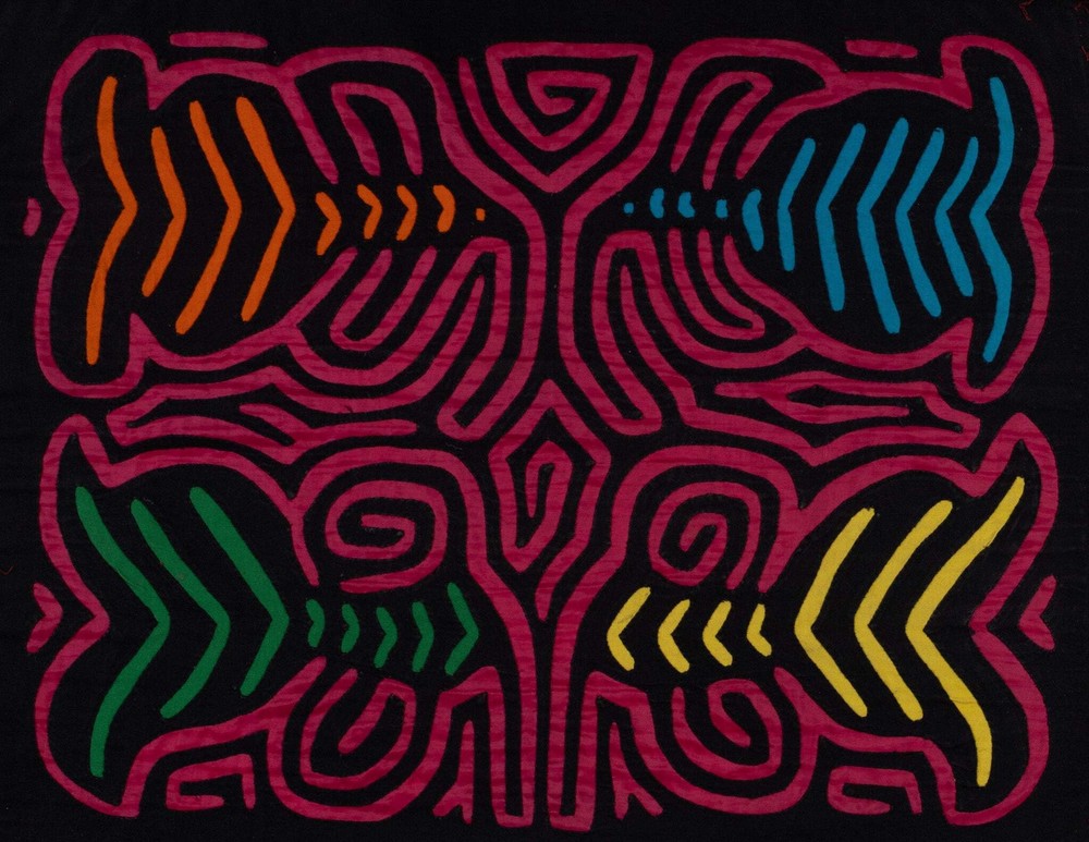 Traditional Black And Rosada Classic Design Mola