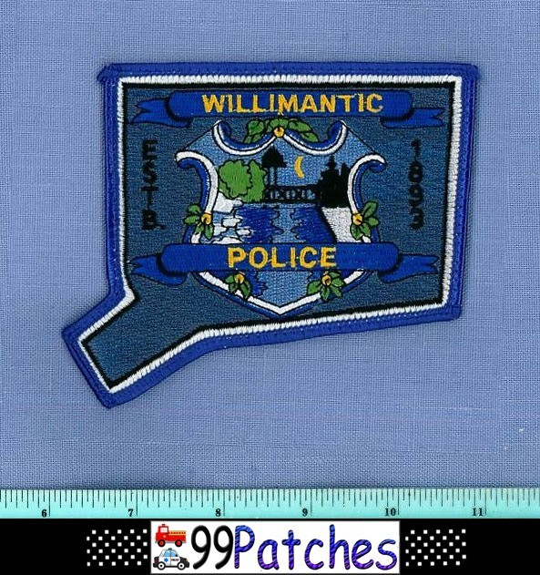 WILLIMANTIC CONNECTICUT Police Patch STATE SHAPE BRIDGE CRESCENT MOON 4C