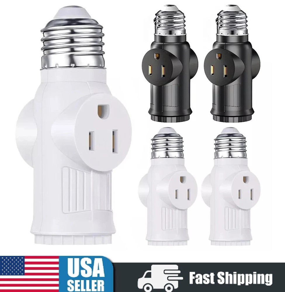 4× E26/E27 Light Socket to Plug Adapter 2/3 Prong Light Bulb Outlet Adapter US