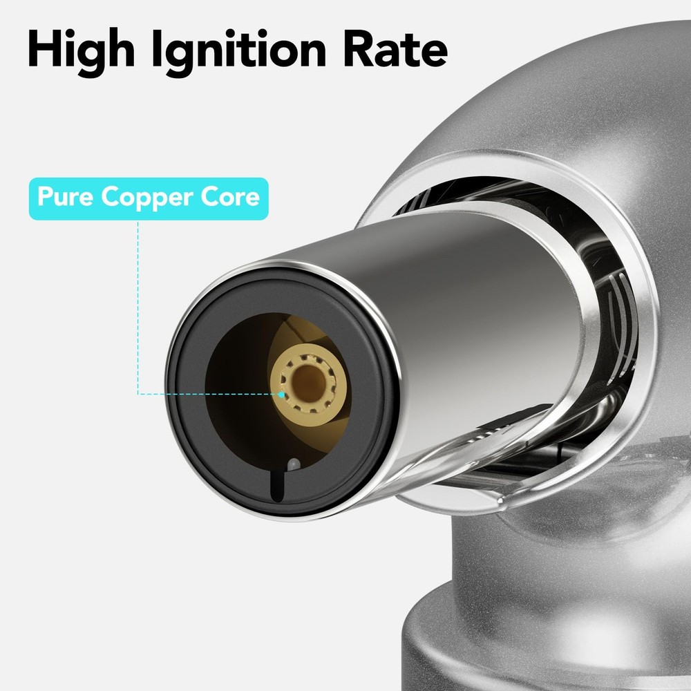 KinetiFire Butane Torch Lighter, Refillable Silver