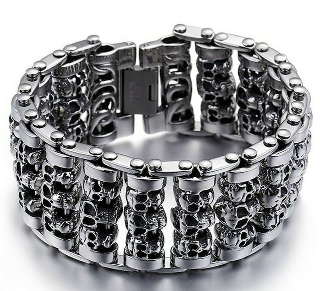 BLACKSTATIC -Premium Stainless Steel Heavy Duty Skull Bracelet w/ Metal Gift Box