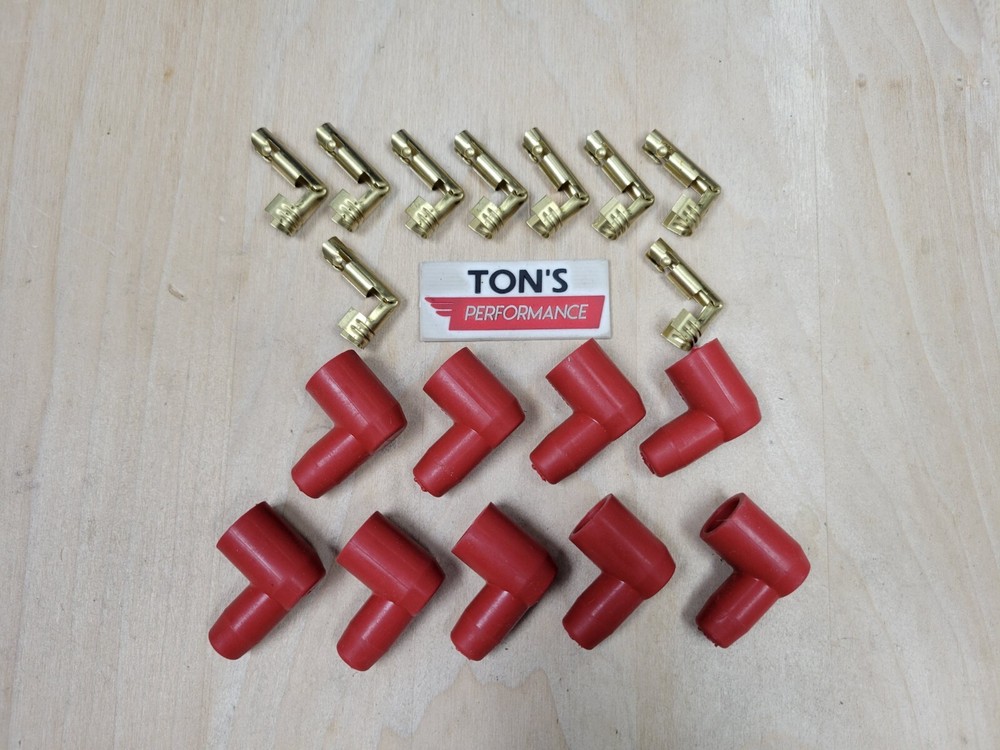 Ignition Socket Distributor Boots & Terminals Kit Set 9 Right angle 90 Red