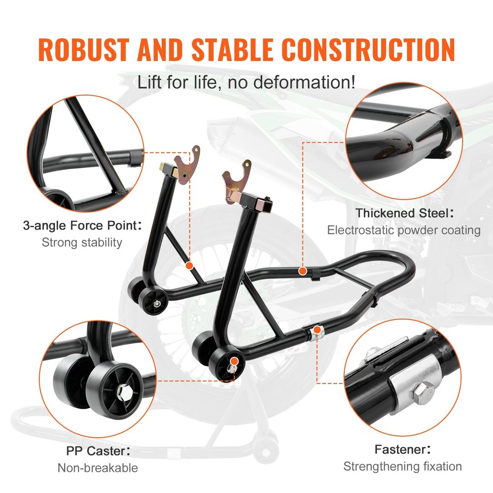 850lbs Motorcycle Stand Lift Front Rear Combo U+L Fork Swingarm Spool Black