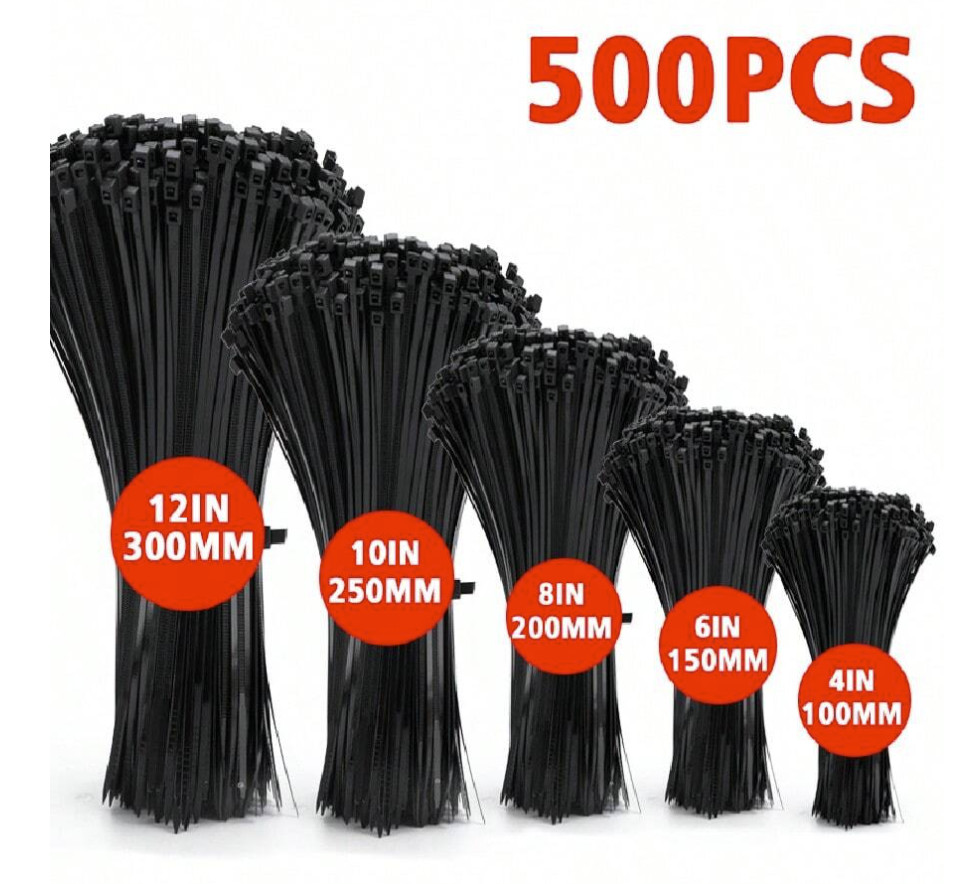 500pcs Self-Locking Cable Ties - Durable Nylon Zip Ties, Provide Various Sizes (