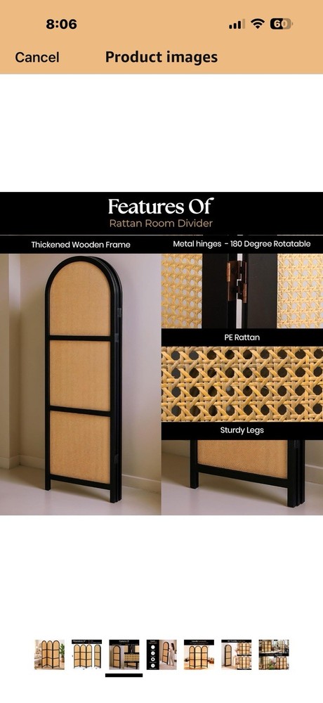 ELK & ELDER 3-Panel Room Divider | Folding Privacy Screen with Arched