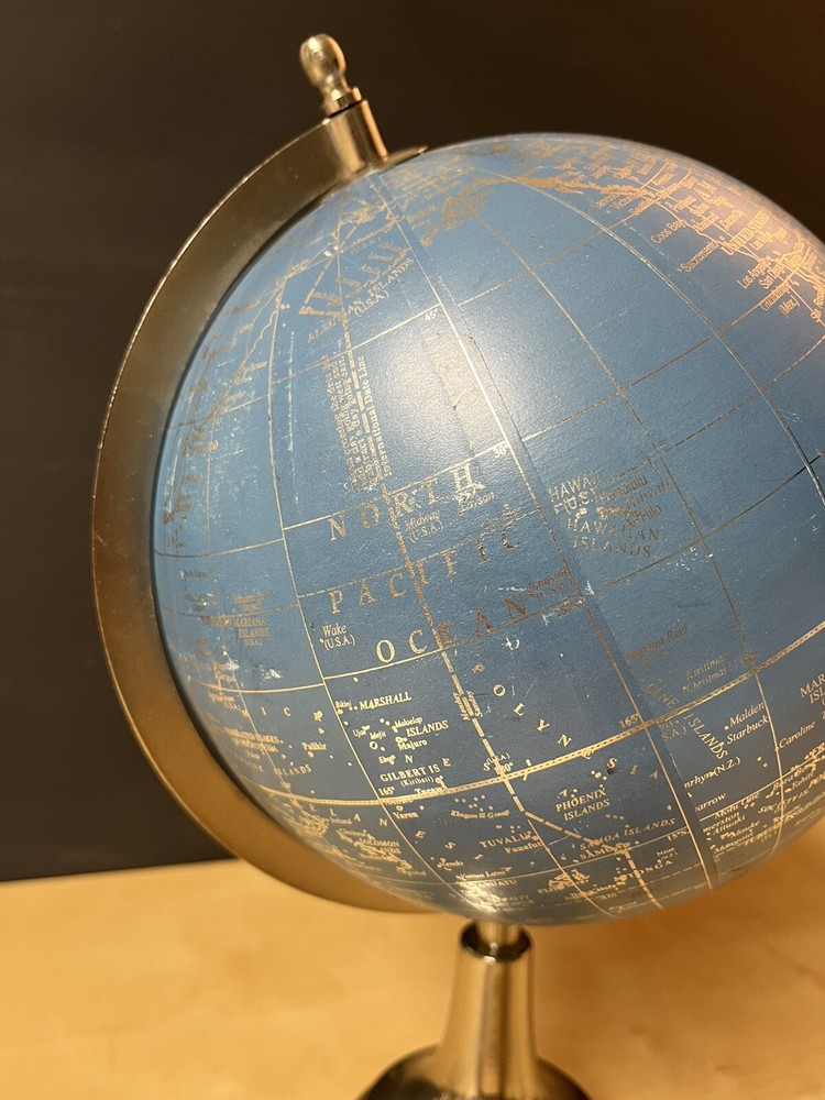 BLUE World Map Globe with Silver Color Rustic Base 14 " Table Top Decorative