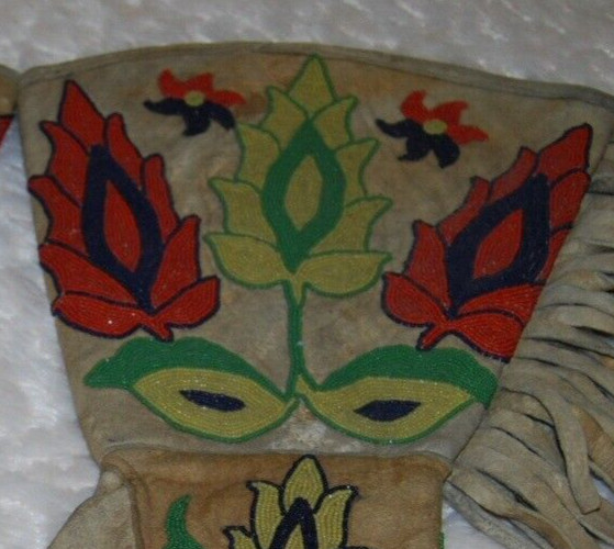 Native American Sioux Northern Plains 1890-1900 Men's Beaded Gauntlets on hide