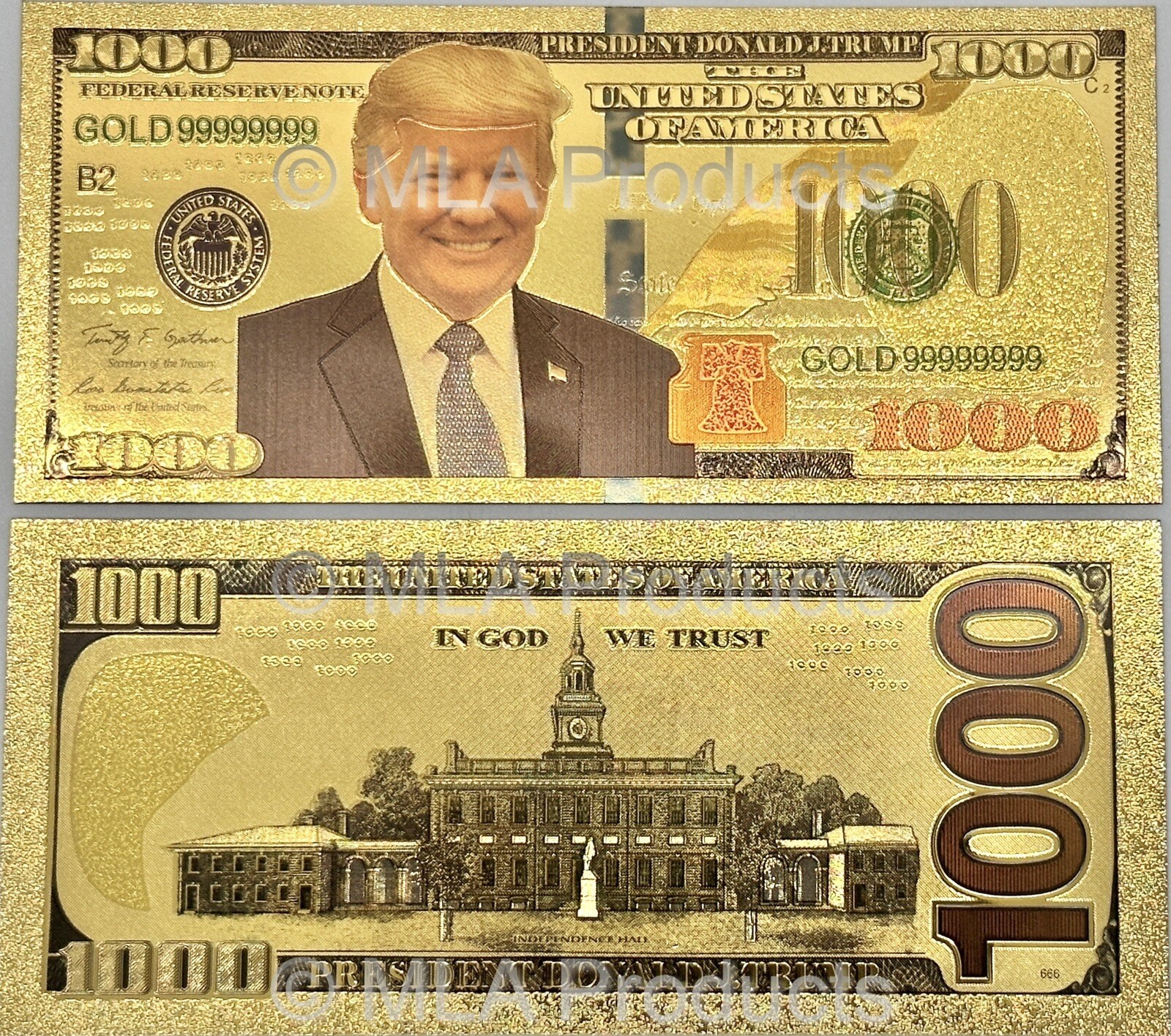 ✅ Donald Trump 47th President Gold 24K Money 1000 Dollar Bill w/ Free Display ✅