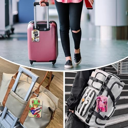 Luggage Tag (3 Pack) - PU Leather, Rectangular, Cute Animals, O_cute Animals