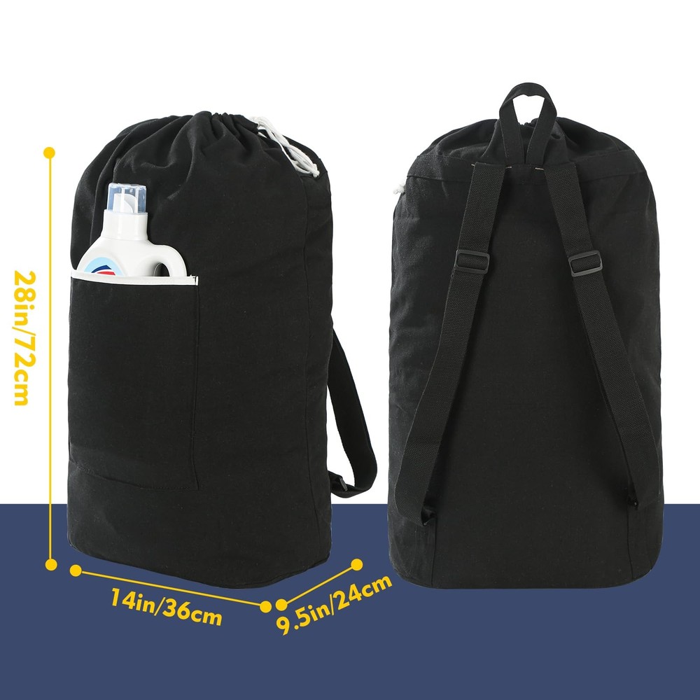 Washable Canvas Laundry Backpack with Large Front Pocket and Drawstring Closure